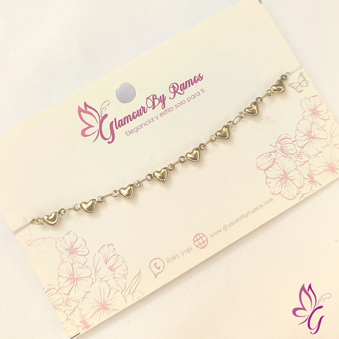 Pulsera en acero inoxidable dorado corazones entrelazados (GBR-BJEW-M121-O3G)