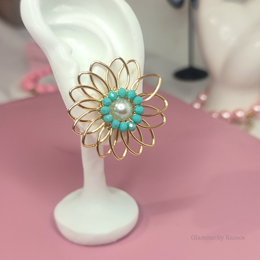 Aretes de tapón de corazón con cristales y perlas (GBR-COR-A-002)