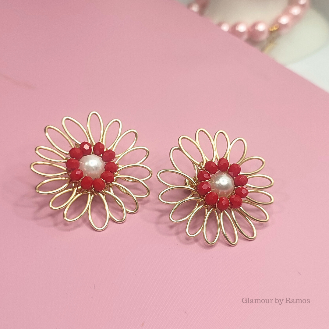 Aretes de tapón de corazón con cristales y perlas (GBR-COR-A-001)