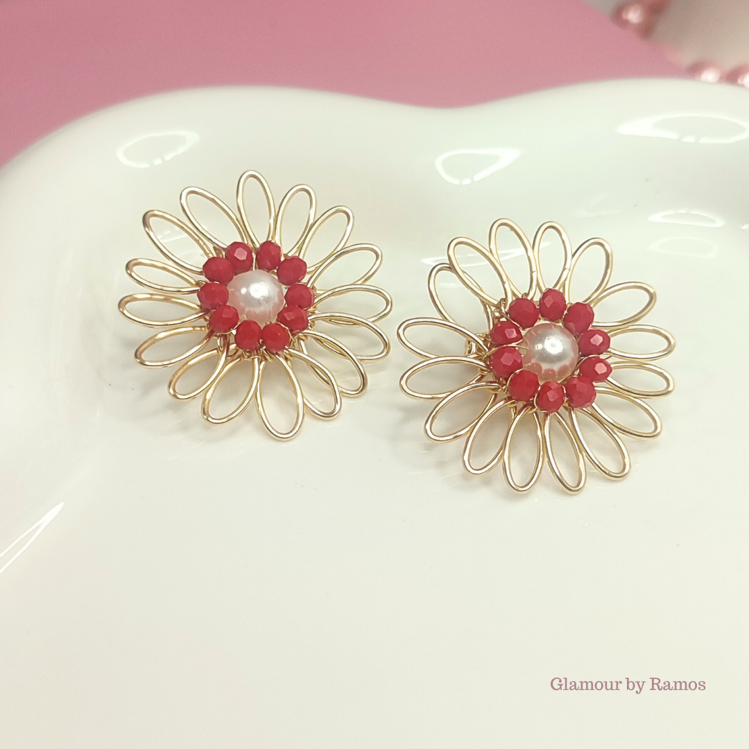Aretes de tapón de corazón con cristales y perlas (GBR-COR-A-001)
