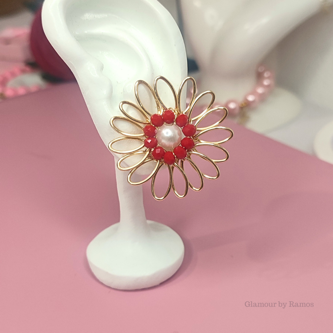 Aretes de tapón de corazón con cristales y perlas (GBR-COR-A-001)