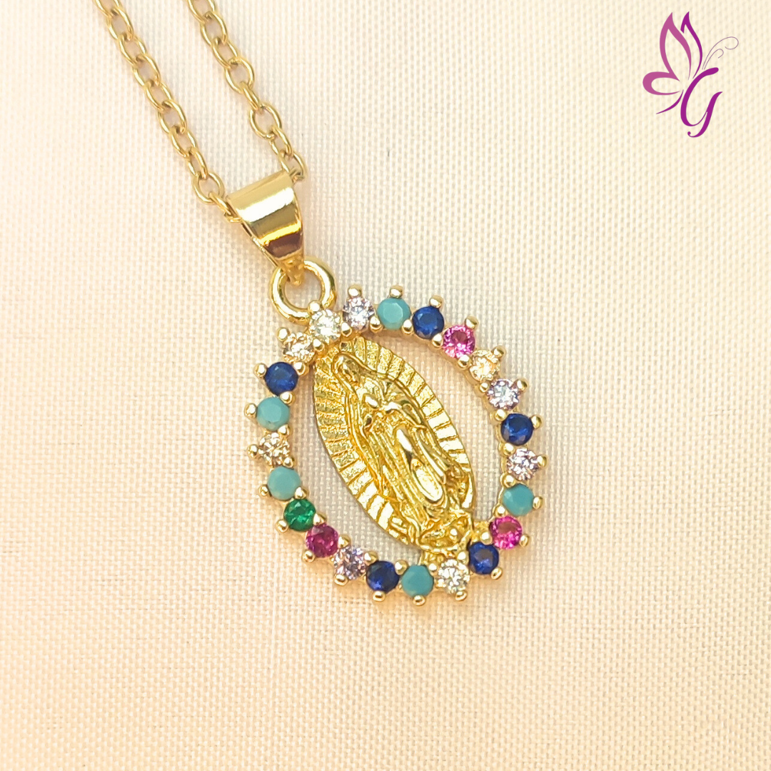 Collar en acero inoxidable con dije de la virgen enchapado (GBR-KK-I657-32G-A)