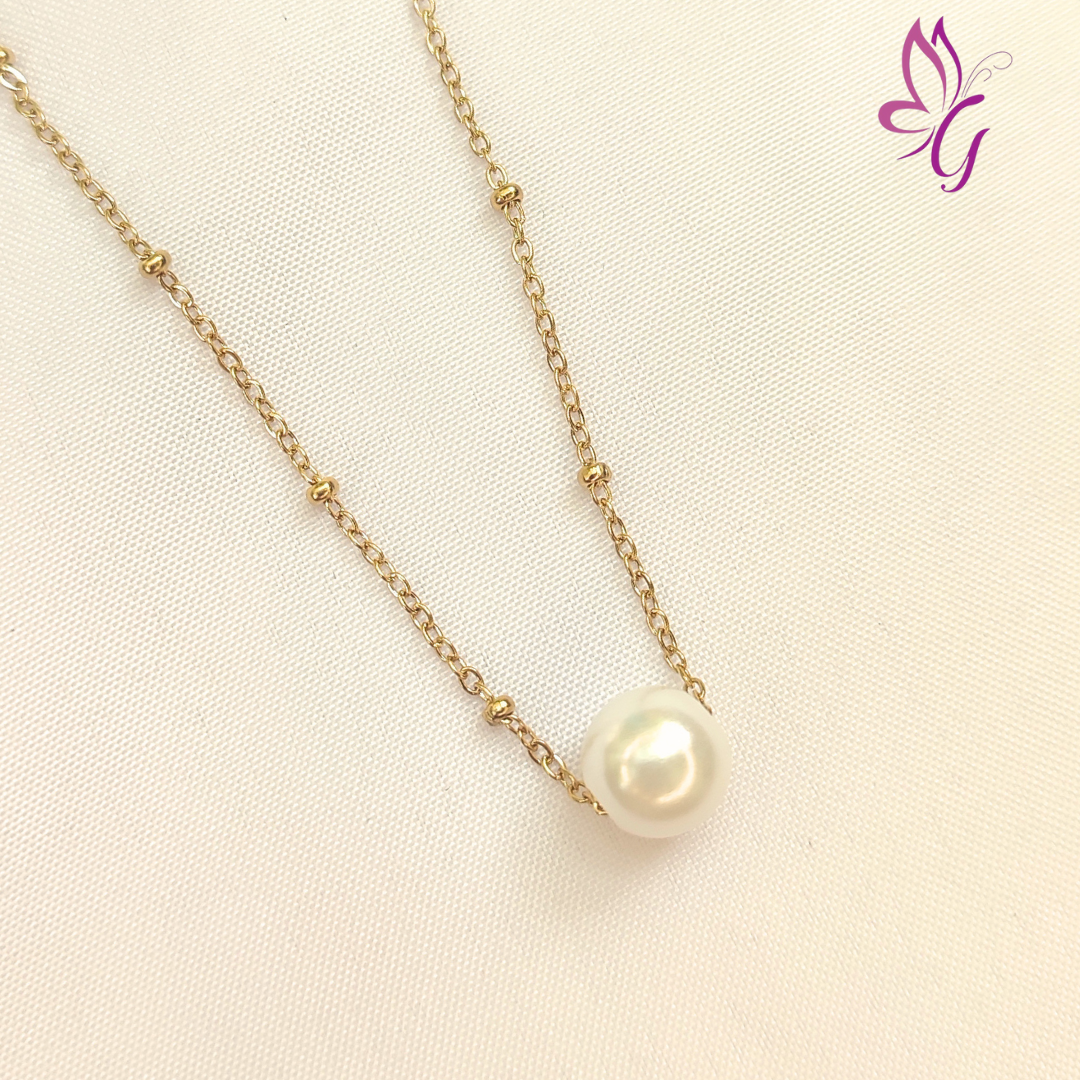 Collar de acero inoxidable con perla blanca (GBR-CHS-I003-V01-A-G-P)