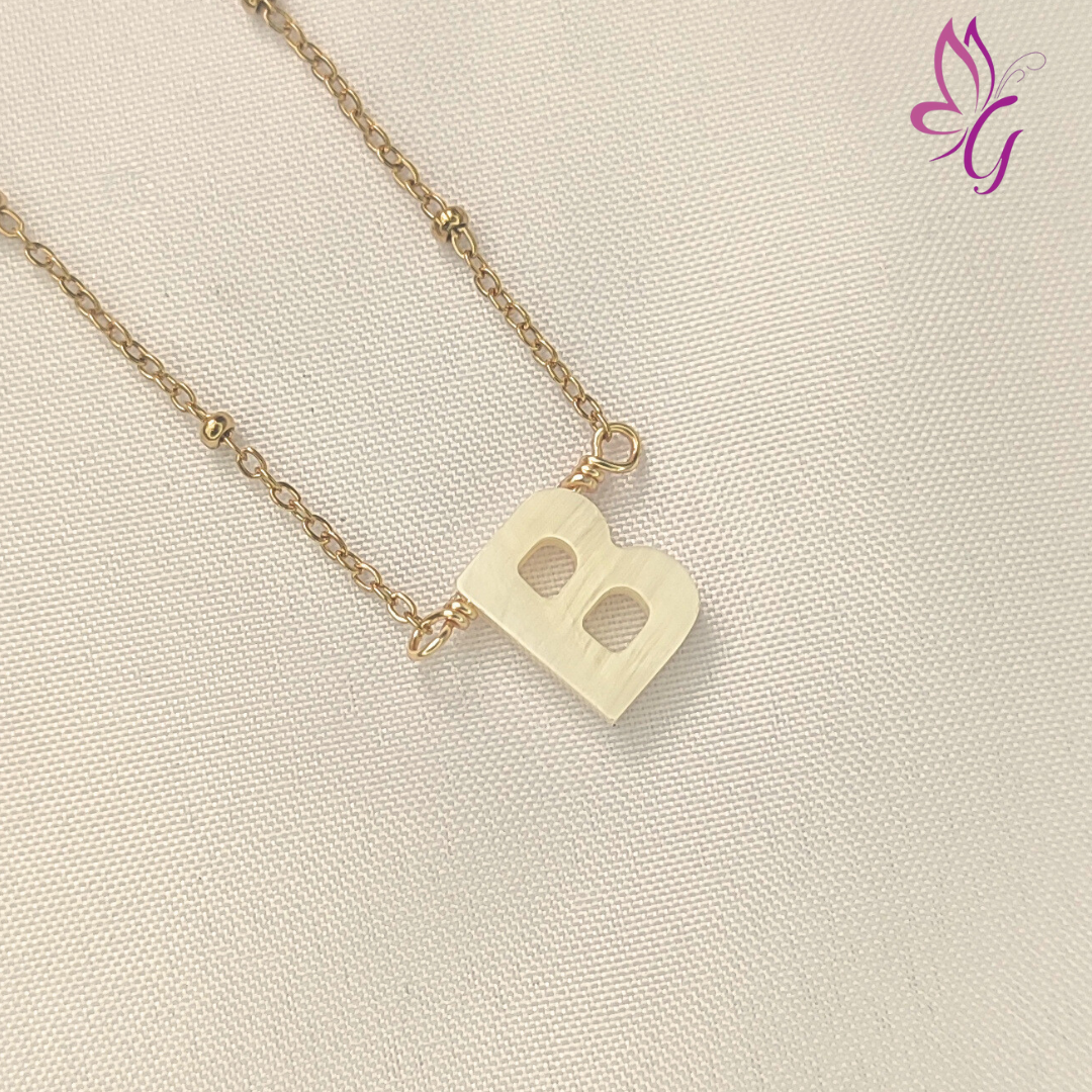 Collar de acero inoxidable con letra B en nacar (GBR-CHS-SHEL-S278-072-B)