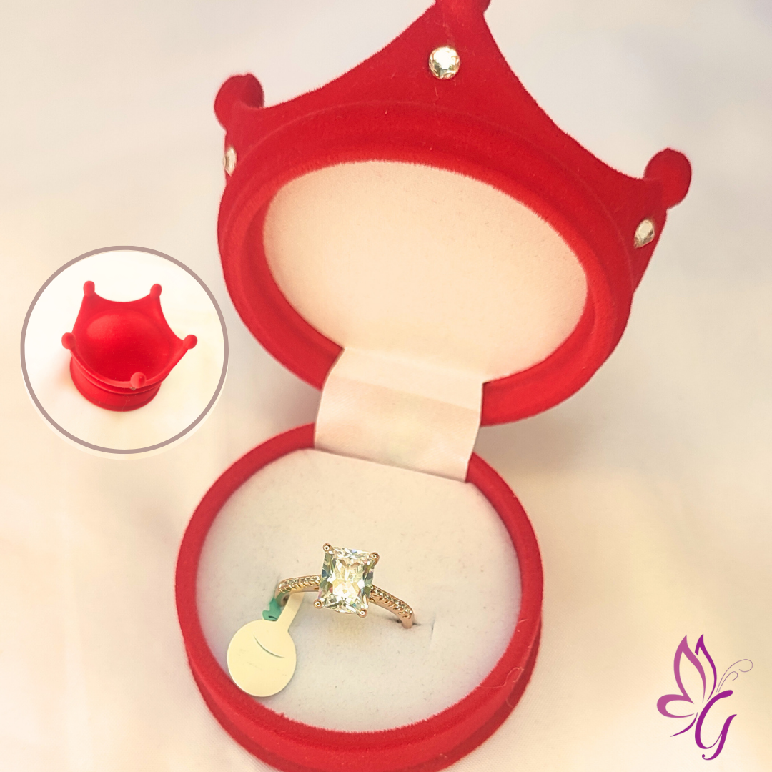 Cajita roja con forma de corona para anillos (GBR-CON-B008-01B)