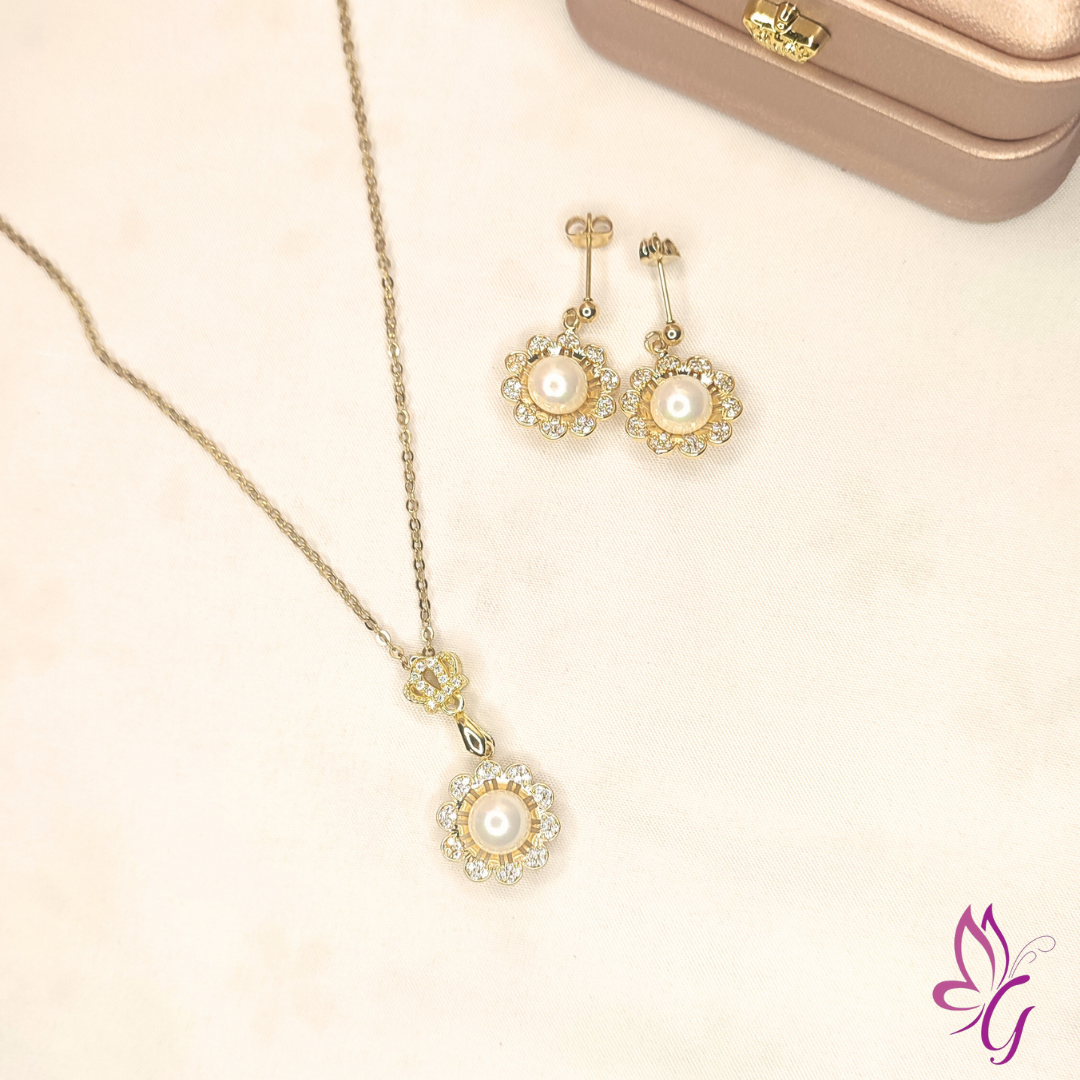 Conjunto de flores y perlas (GBR-CONJ-KK-N231-74-NF)