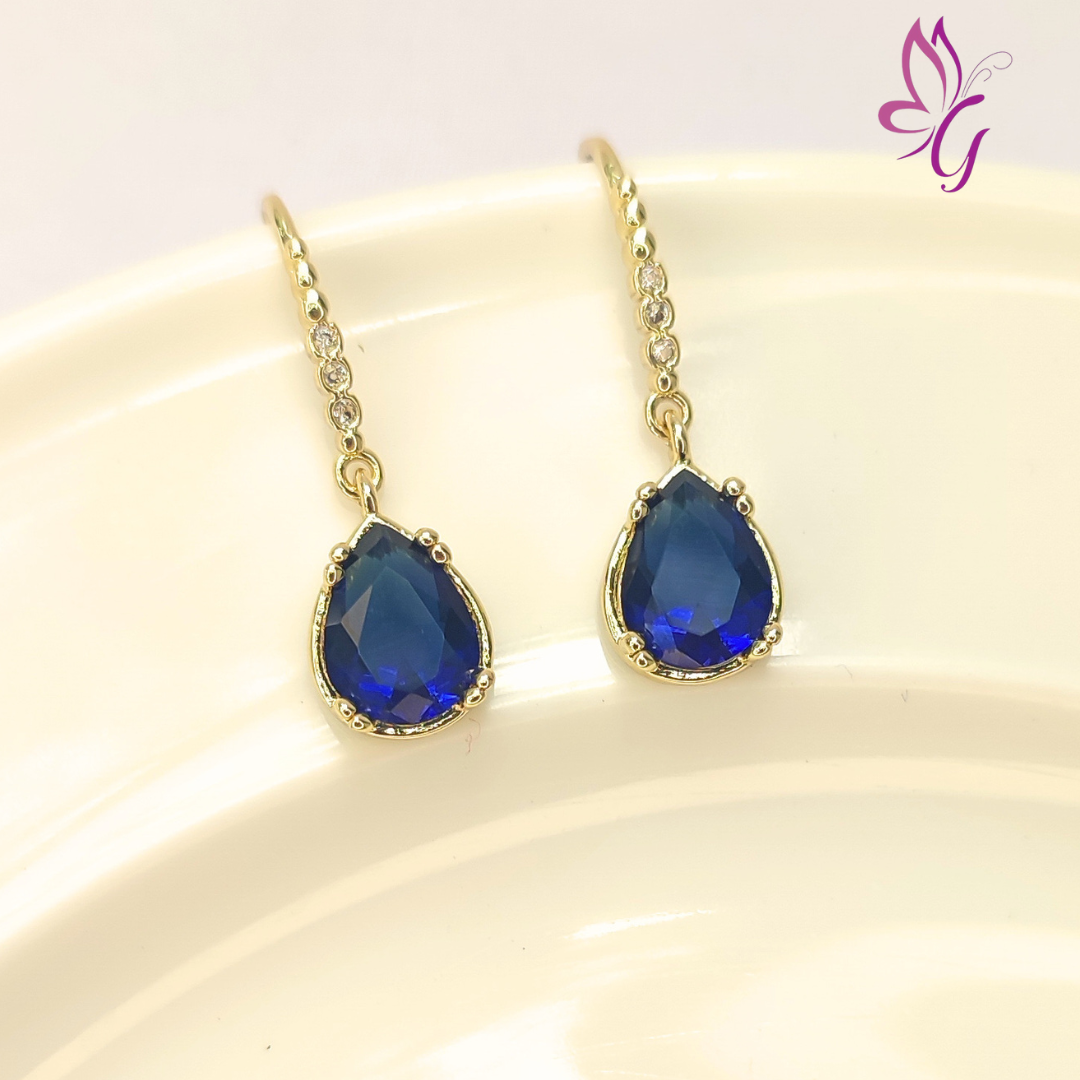 Aretes enchapados en forma de lágrima con perla azul (GBR-EJEW-C035-12G)