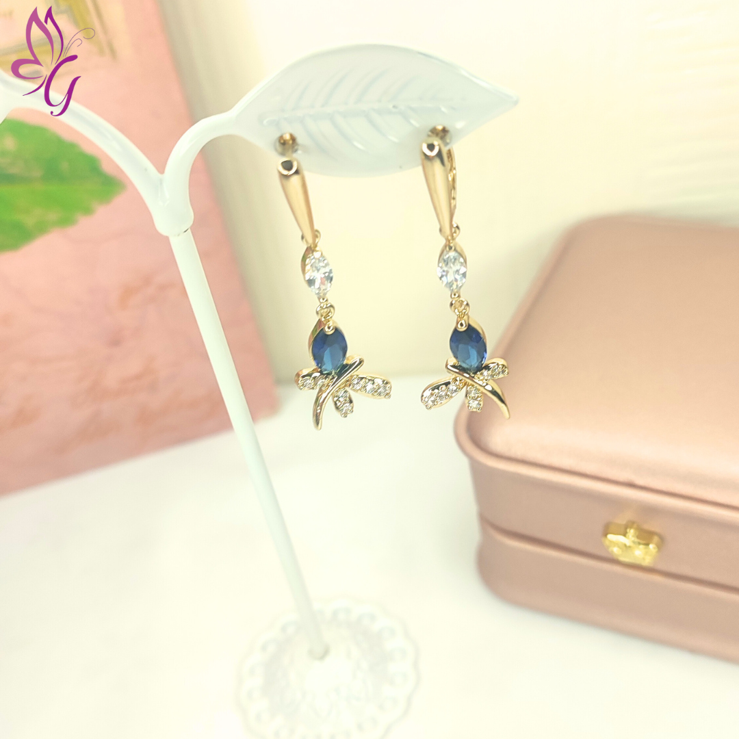 Aretes colgantes enchapados de libelula (GBR-EJEW-EE0001-242B-03)