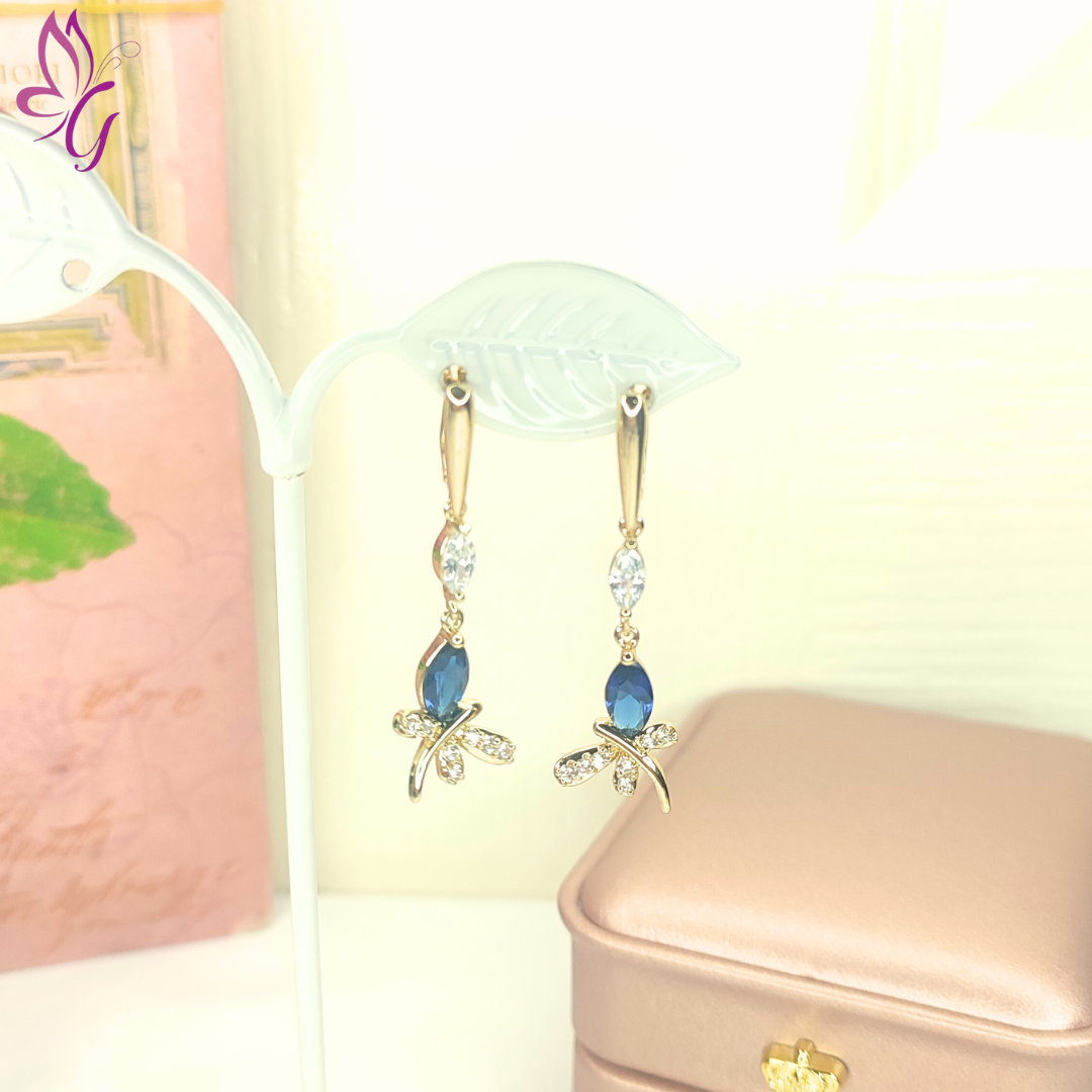 Aretes colgantes enchapados de libelula (GBR-EJEW-EE0001-242B-03)