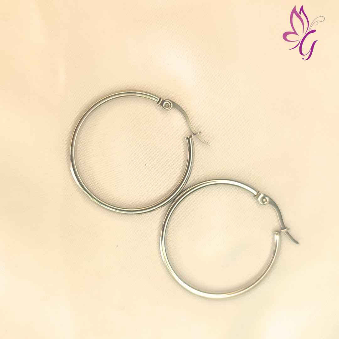 Argollas redondas en acero inoxidable plateado (GBR-EJEW-F105-21P)