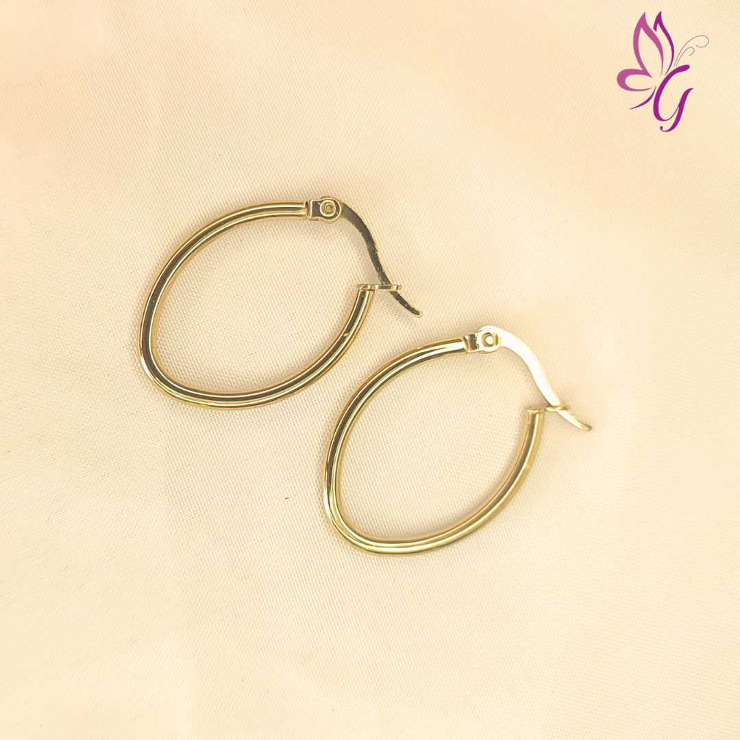 Argollas de acero inoxidable dorado ovaladas (GBR-EJEW-I245-03F)
