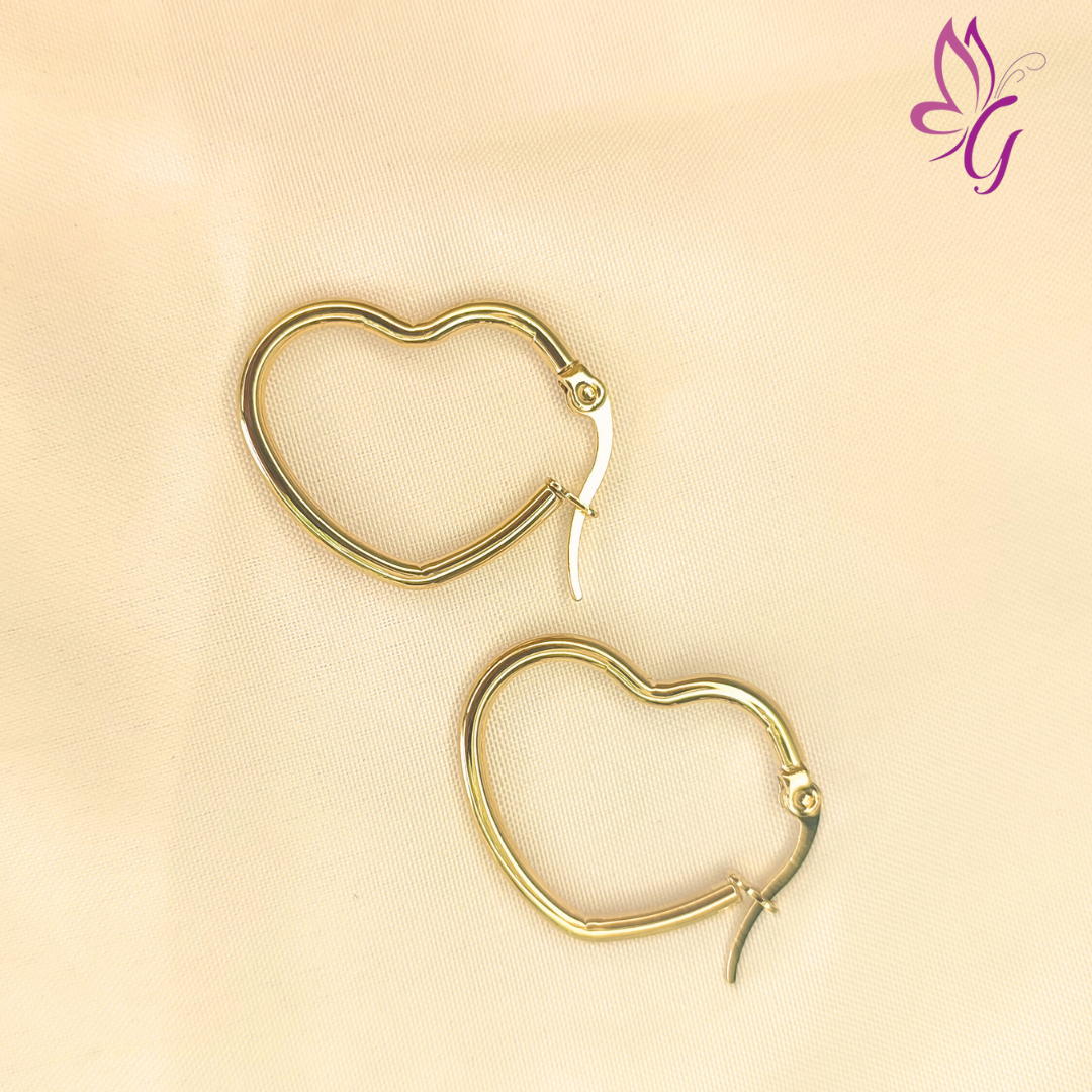 Argollas en acero inoxidable dorado de corazón (GBR-EJEW-I245-27F)