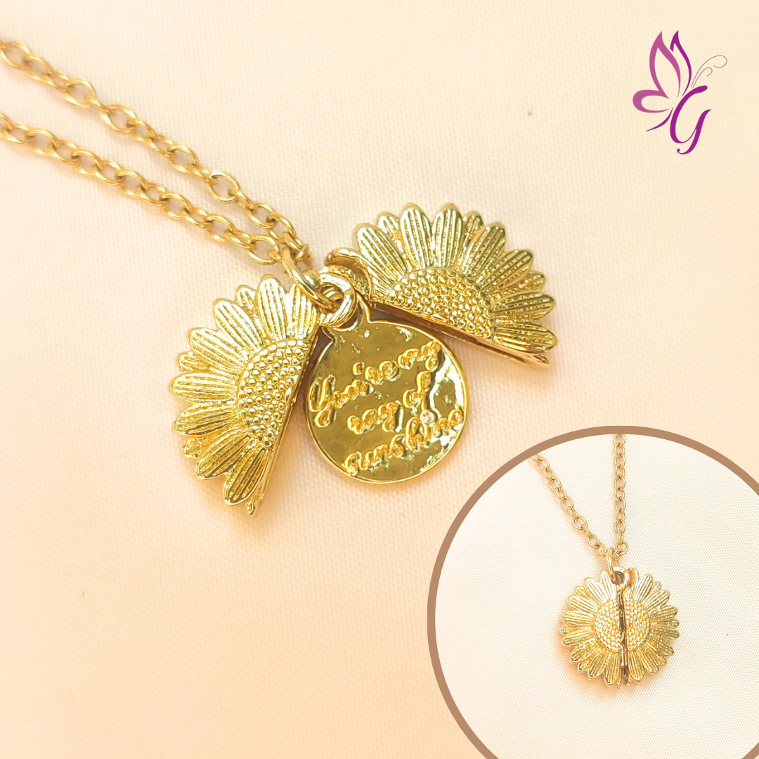 Collar de acero inoxidable con flor y sorpresa (GBR-KK-D004-14G)