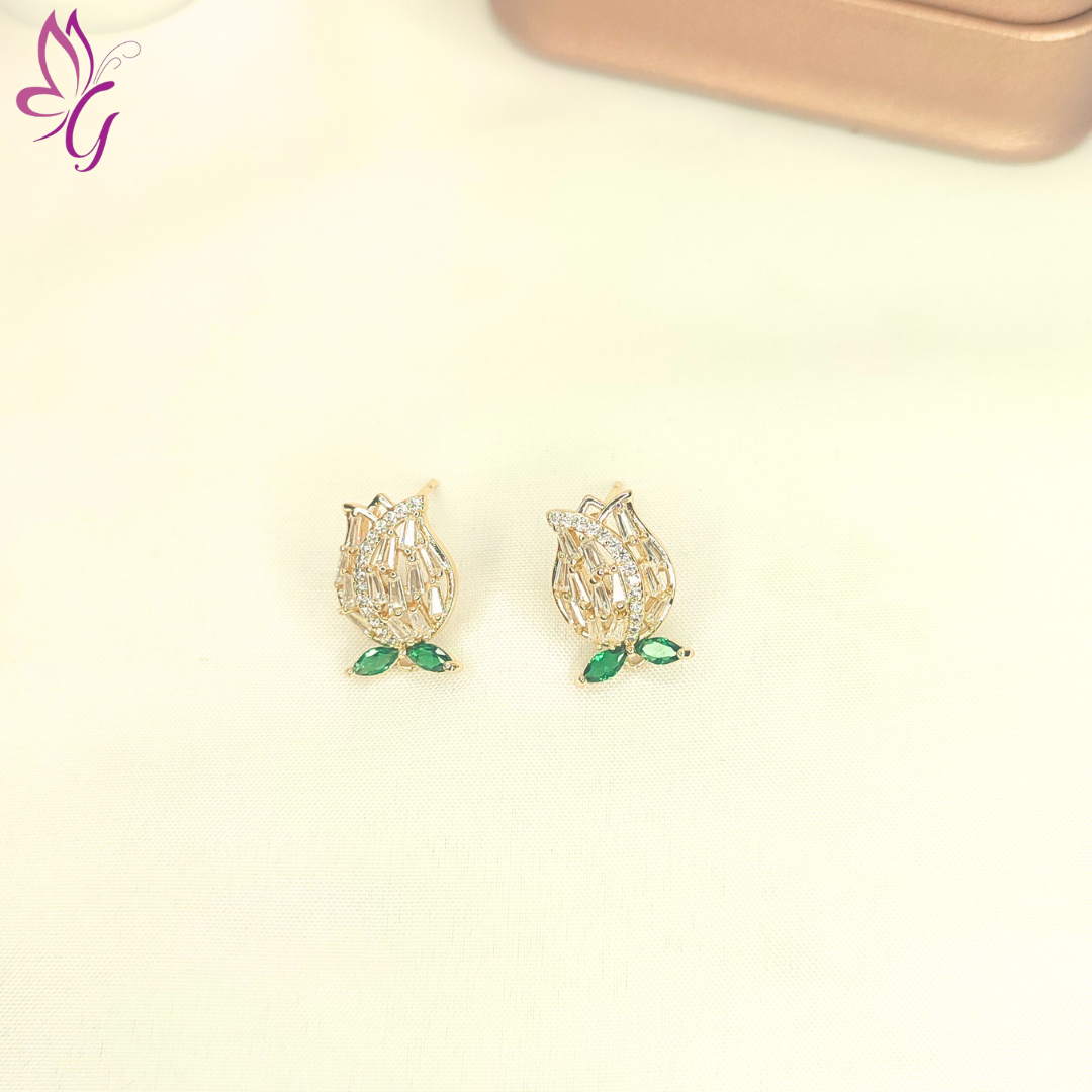 Aretes enchapados en oro de tulipanes con circonita (GBR-KK-N216-540)