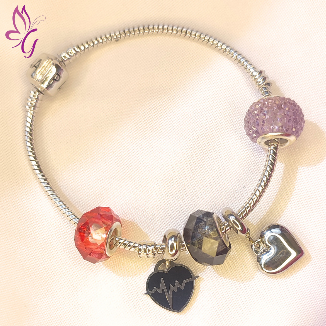 Pulsera de platino con grabado PANDORA y Charms (GBR-KK-S338-07-PCH)