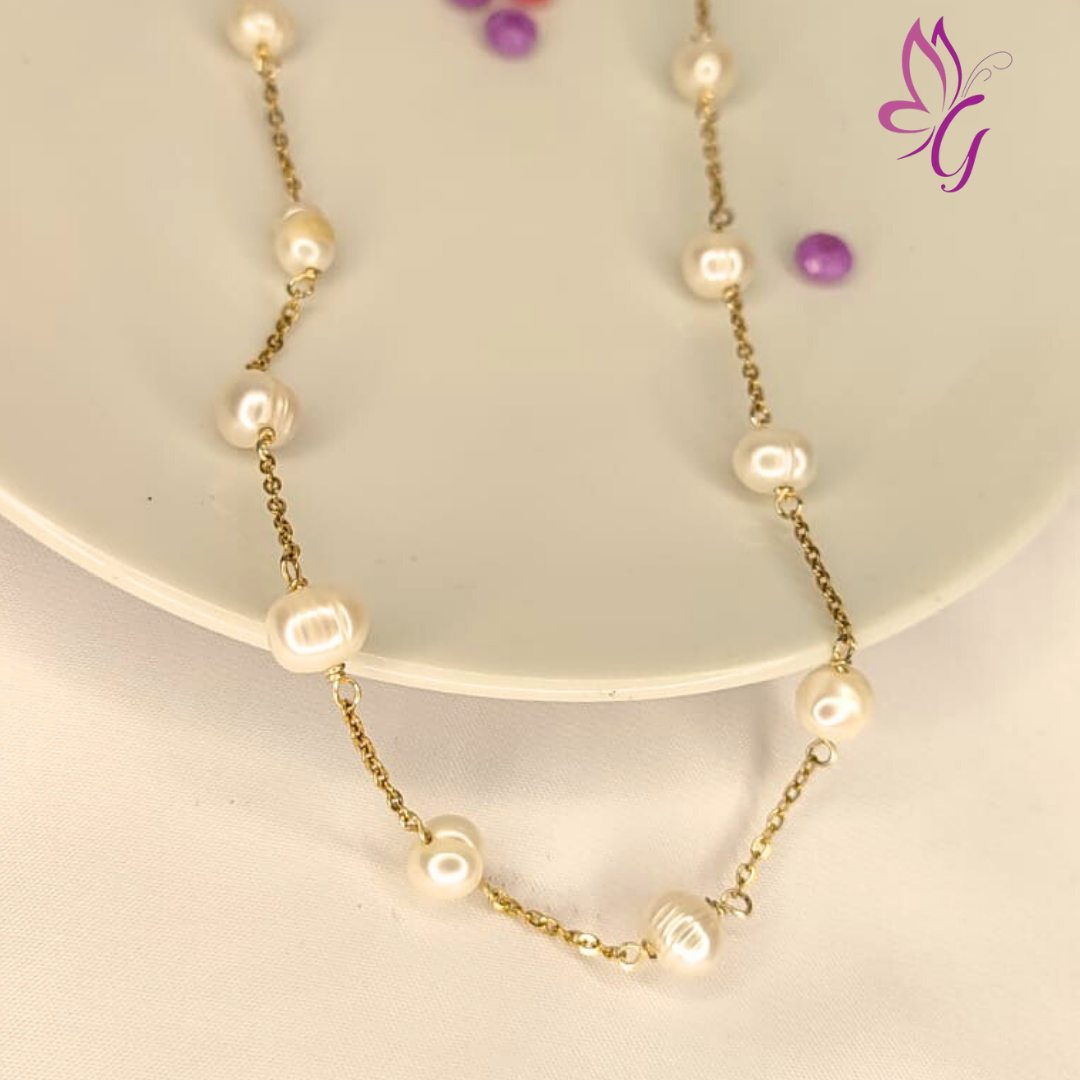 Conjunto de acero inoxidable con perlas de río (GBR-NJEW-E026-04G-BPEARL)