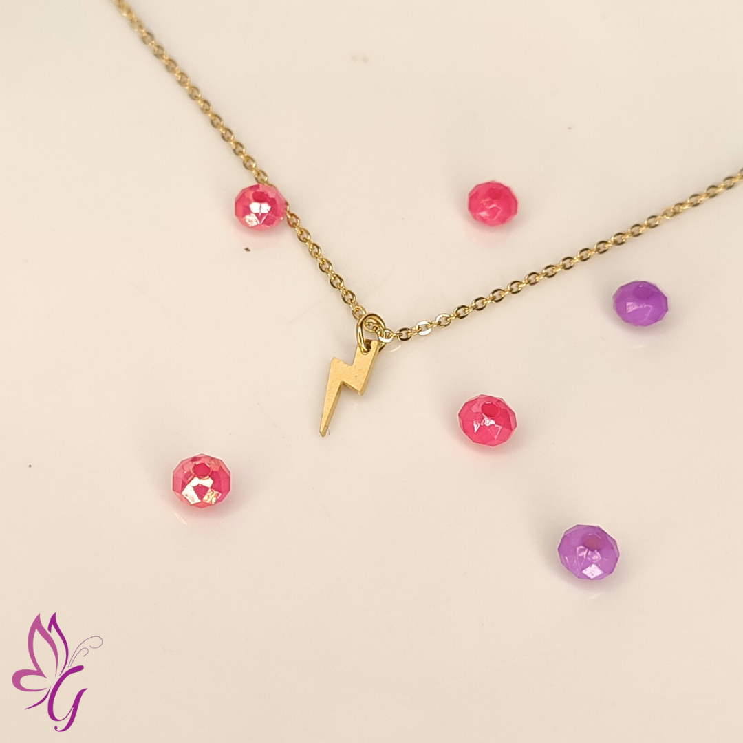 Collar y dije en acero inoxidable con dije de rayo minimalista (GBR-NJEW-E026-04G-GOLD-RAY)