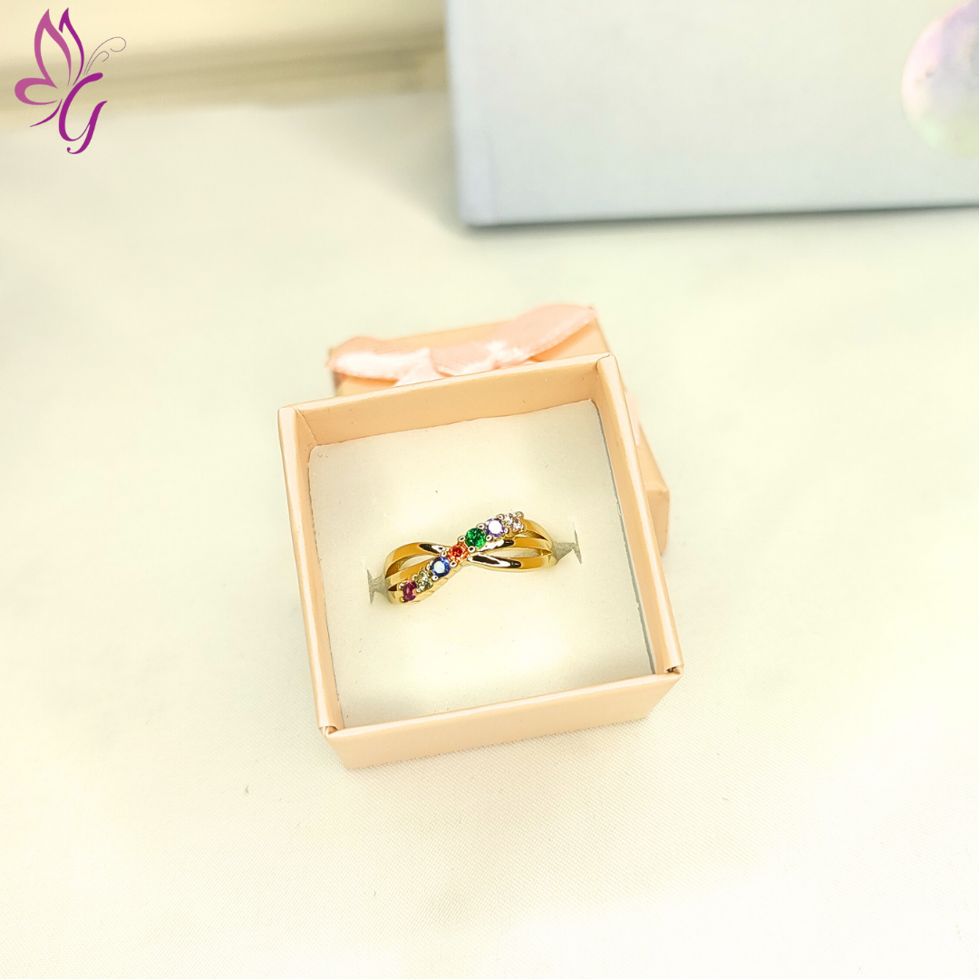 Anillo enchapado con lazos de colores (GBR-RJEW-S044-003)