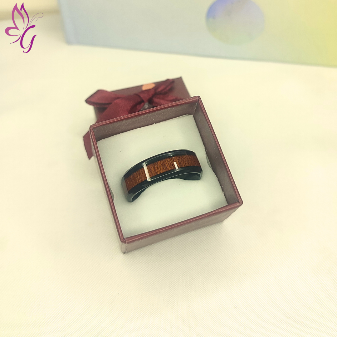 Anillo de argolla con imitación de madera (GBR-RJEW-T005-13-10)