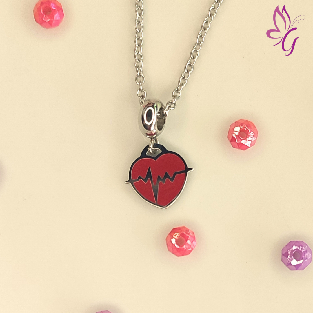 Collar y dije en acero inoxidable corazón rojo latidos (GBR-STAS-I192-13P-RJ)