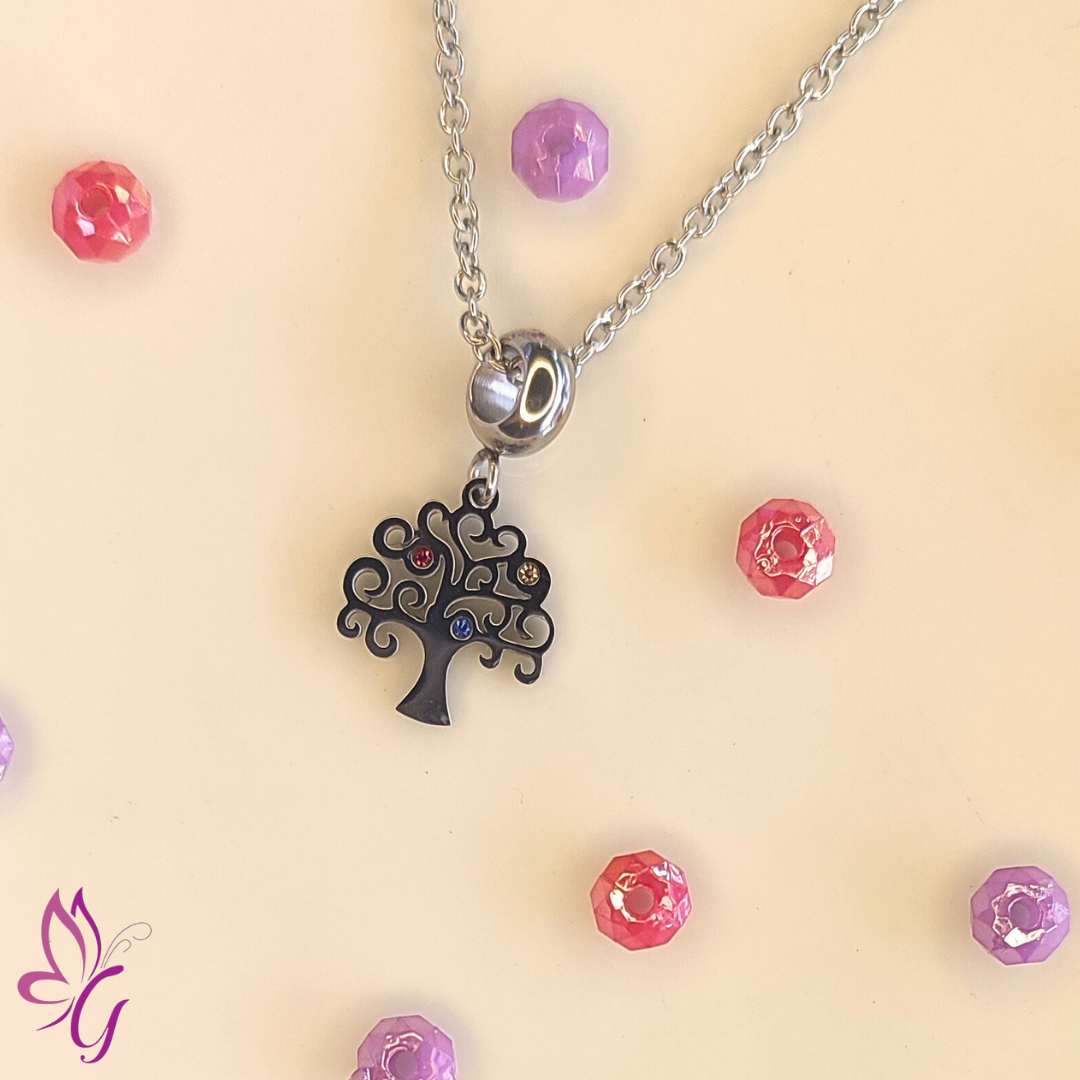 Collar y dije en acero inoxidable arból de la vida (GBR-STAS-O097-07P-AR)