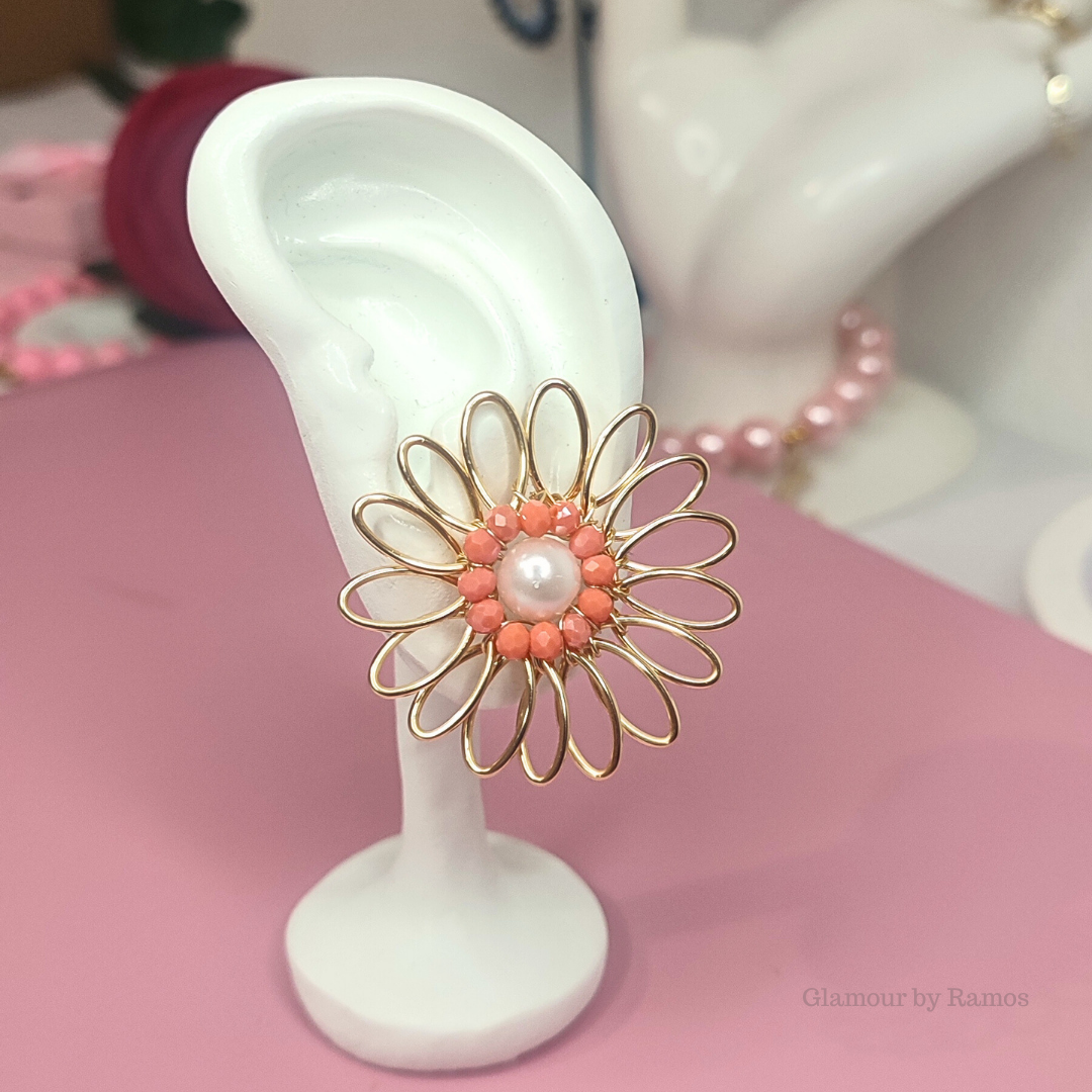 Aretes de tapón de corazón con cristales y perlas (GBR-COR-A-003)