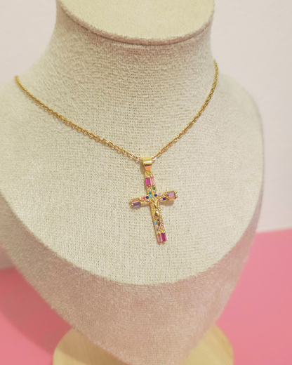 Collar de cruz de colores (GBR-ZIRC-C040-46G-01)
