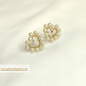 Aretes de tapón de corazón con perlas de porcelana blanca (GBR-COR-CRI-PB)