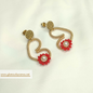 Aretes de botón de corazón con cristales y perlas (GBR-COR-A-001)