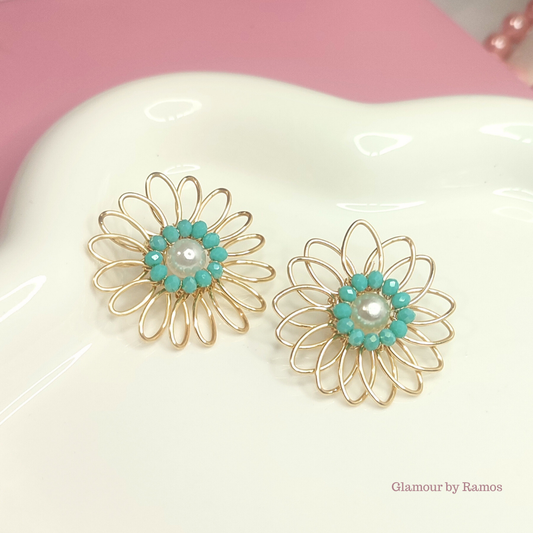 Aretes Flor Radiante Turquesa
