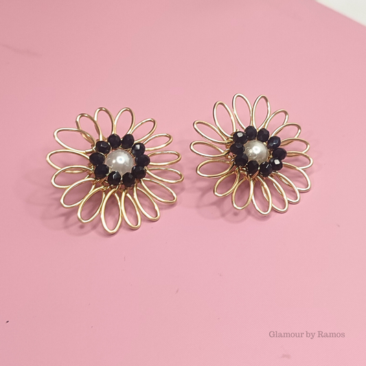 Aretes de tapón de corazón con cristales y perlas (GBR-COR-A-005)