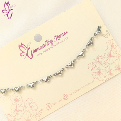 Pulsera en acero inoxidable plateador corazones entrelazados (GBR-BJEW-M121-03P)