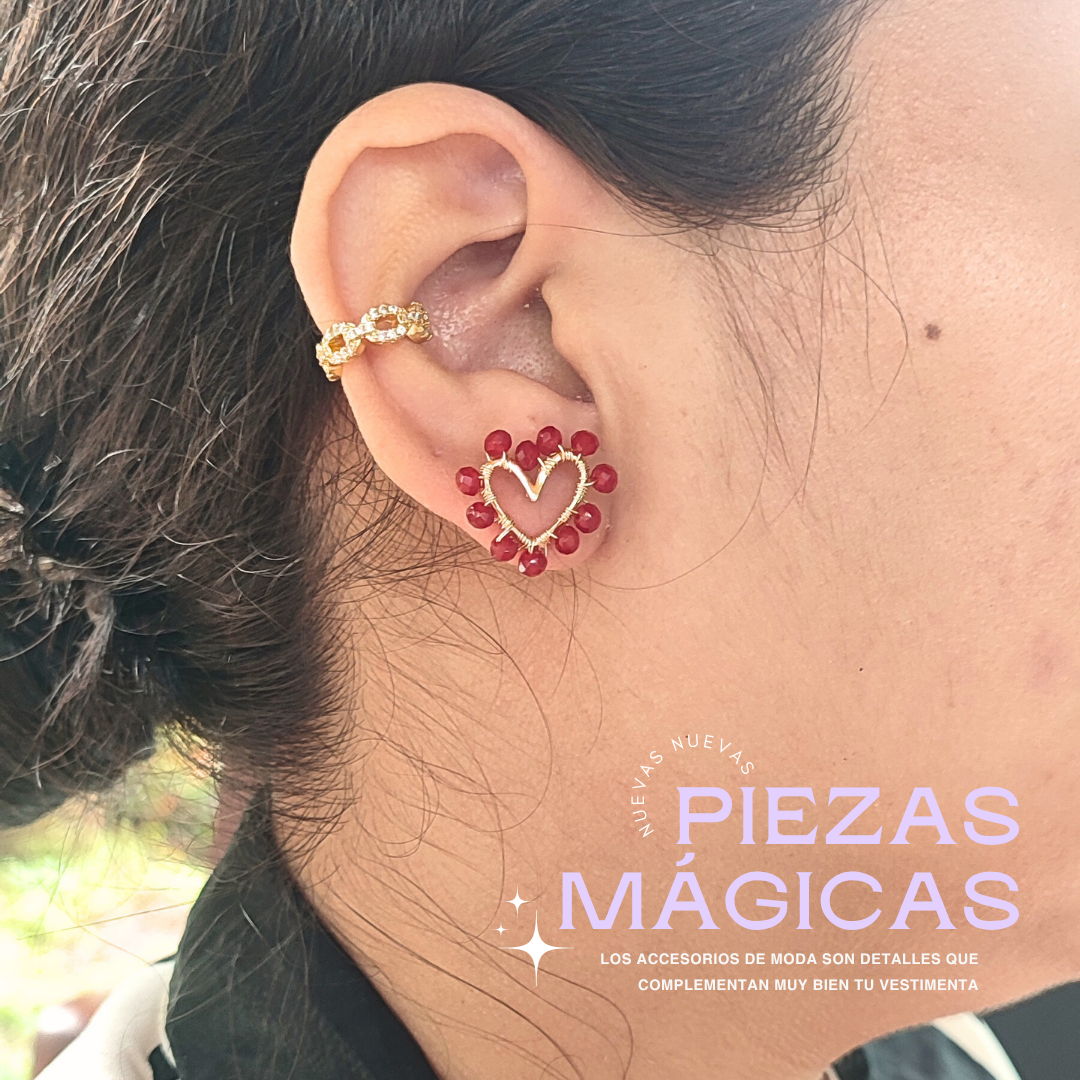 Aretes de tapón de corazón con cristales rojos (GBR-COR-CRI-R)