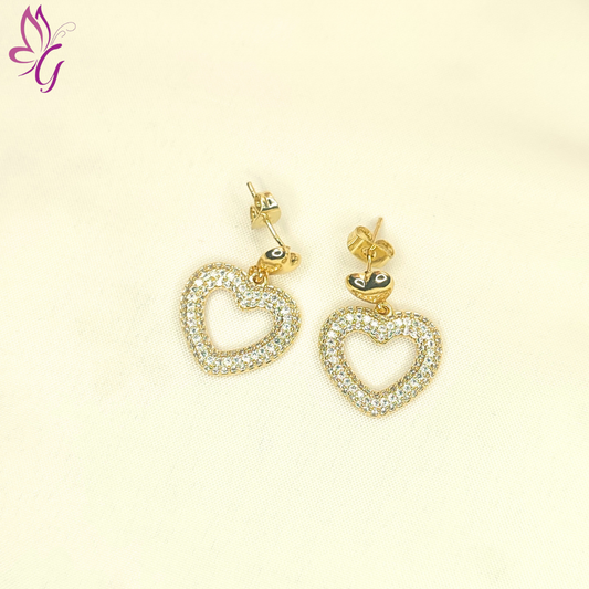 Aretes enchapados en oro de corazones dorados (GBR-EJEW-C008-01G)