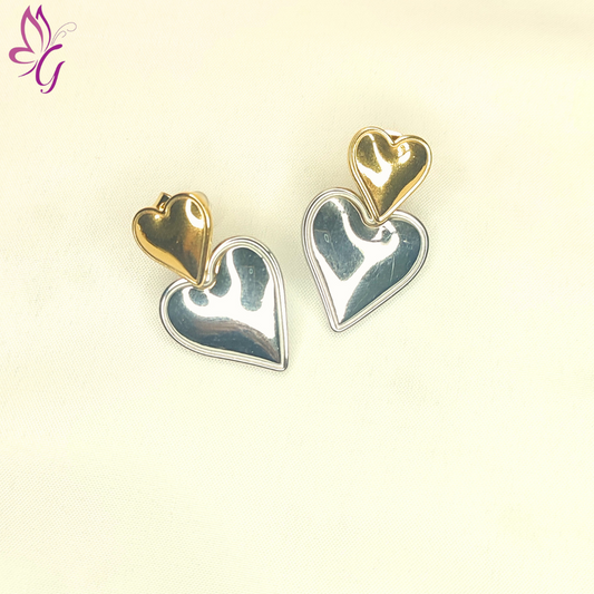 Aretes en acero inoxidable de corazones dorados y plateados (GBR-EJEW-D076-01D-GP)