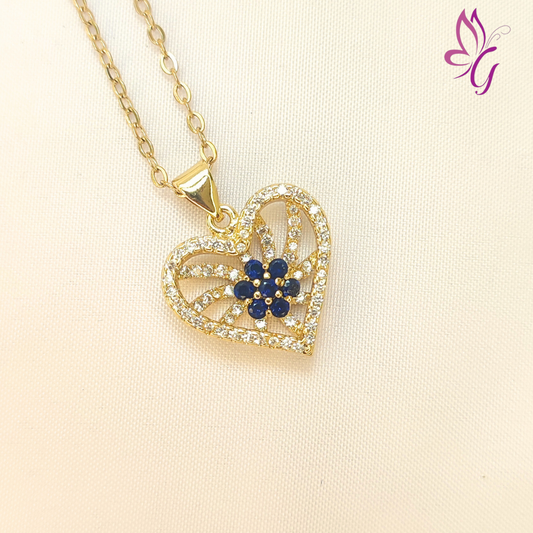 Collar de acero inoxidable con dije de corazón perla azul (GBR-ZIRC-I063-38G-AZ)